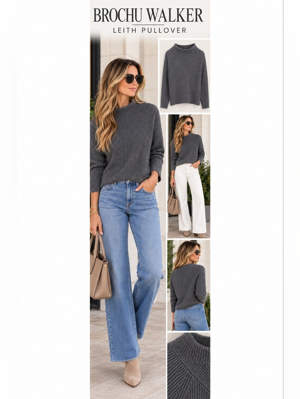 Brochu Walker Leith Pullover XS Gray Wool Cashmere Cowl Neck Sweater